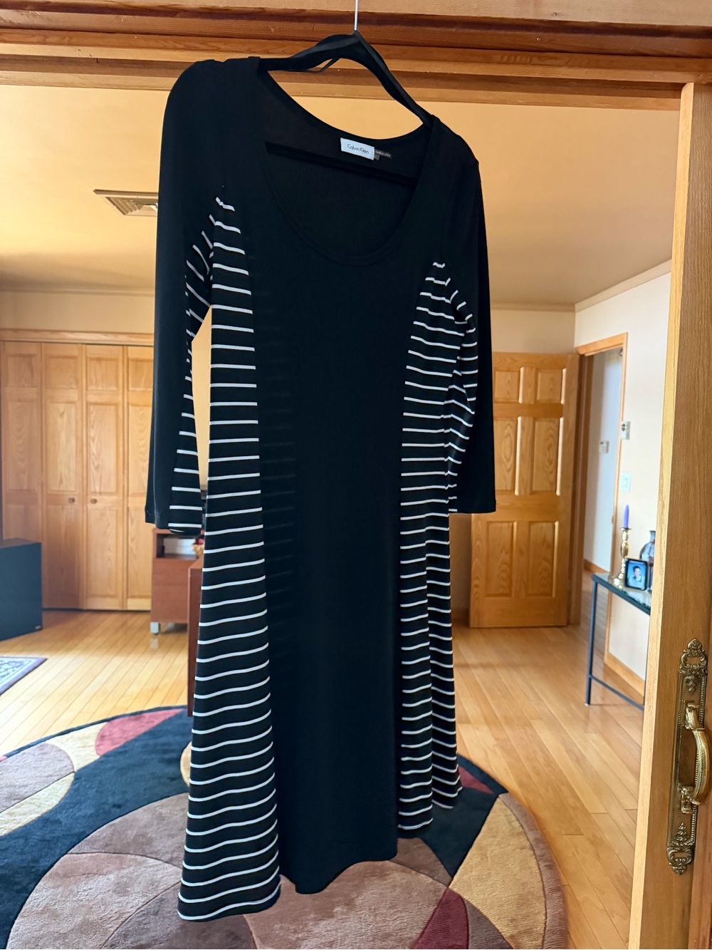 Calvin Klein Black Dress with White Striped Side Panels